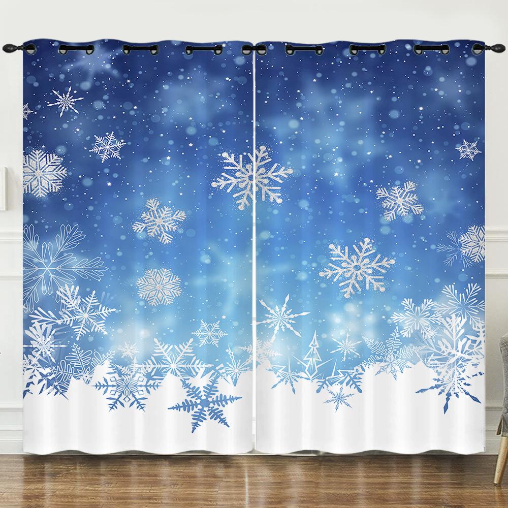 

Рождественские шторы Блюз Спальня Солнцезащитная штора Затемняющая штора без пробивания 97cm*114cm*2