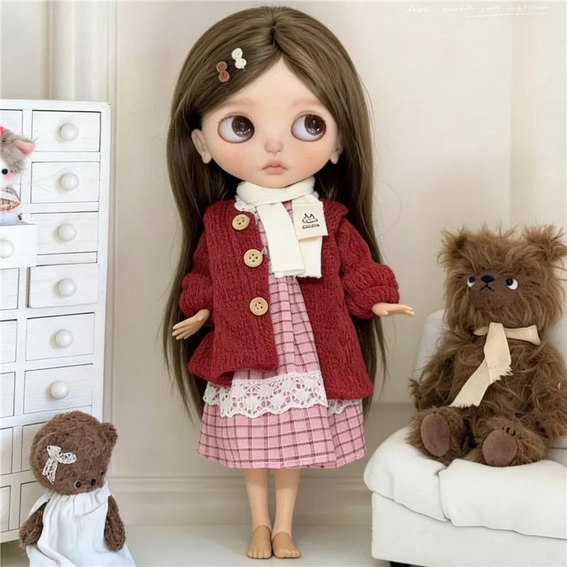 For Blythe Doll Clothes Princess Lace Maid Skirt Set Cute Plaid Pants Vintage Dress Outift Clothing OB24 OB22 1/6 Accessories