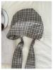 Japanese Plaid Tie-Up Headband Beanie for Women: Spring/Summer Fashionable Versatile Design