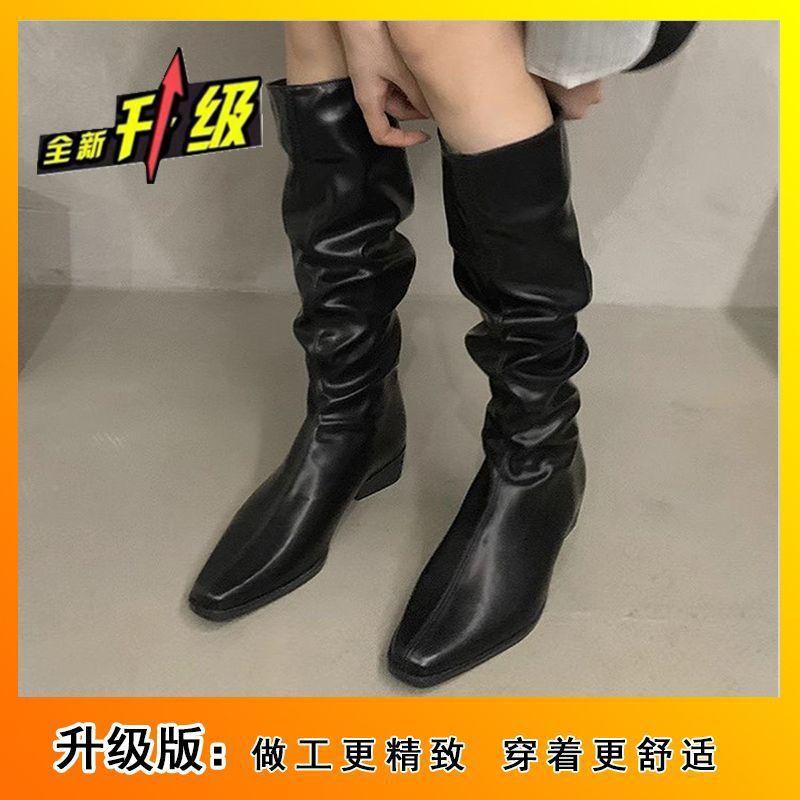 Absatz aber kniehohe Ritterstiefel Western Cowboy Windstapelstiefel Stiefel Stiefel Damen 2025 Herbst und Winter neu