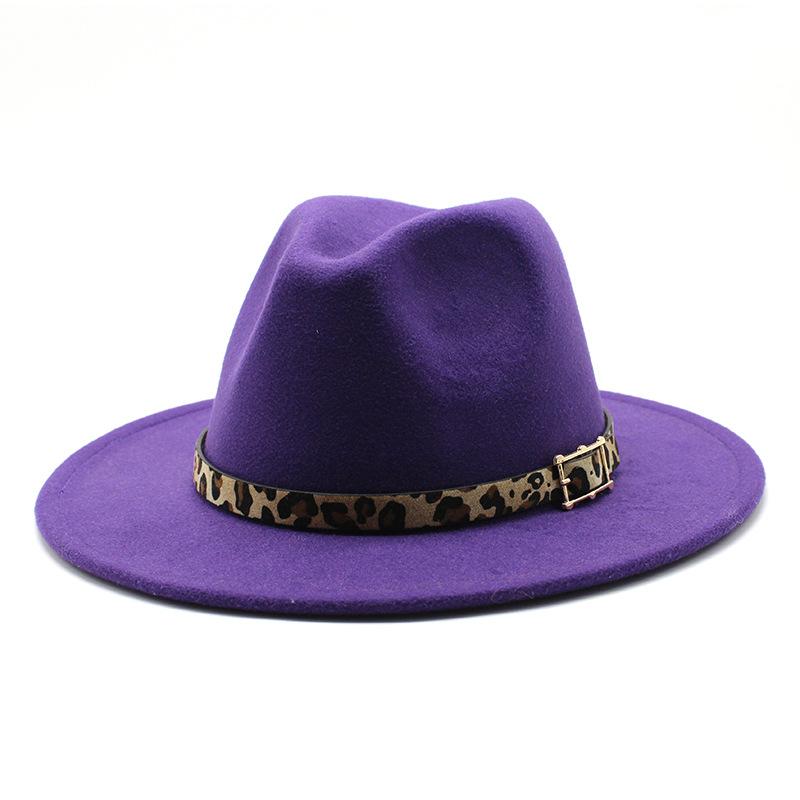 Woolen Top Hat Men'S And Women'S Leopard Print Hat Flat Brim Big Brim Jazz Hat Felt Hat