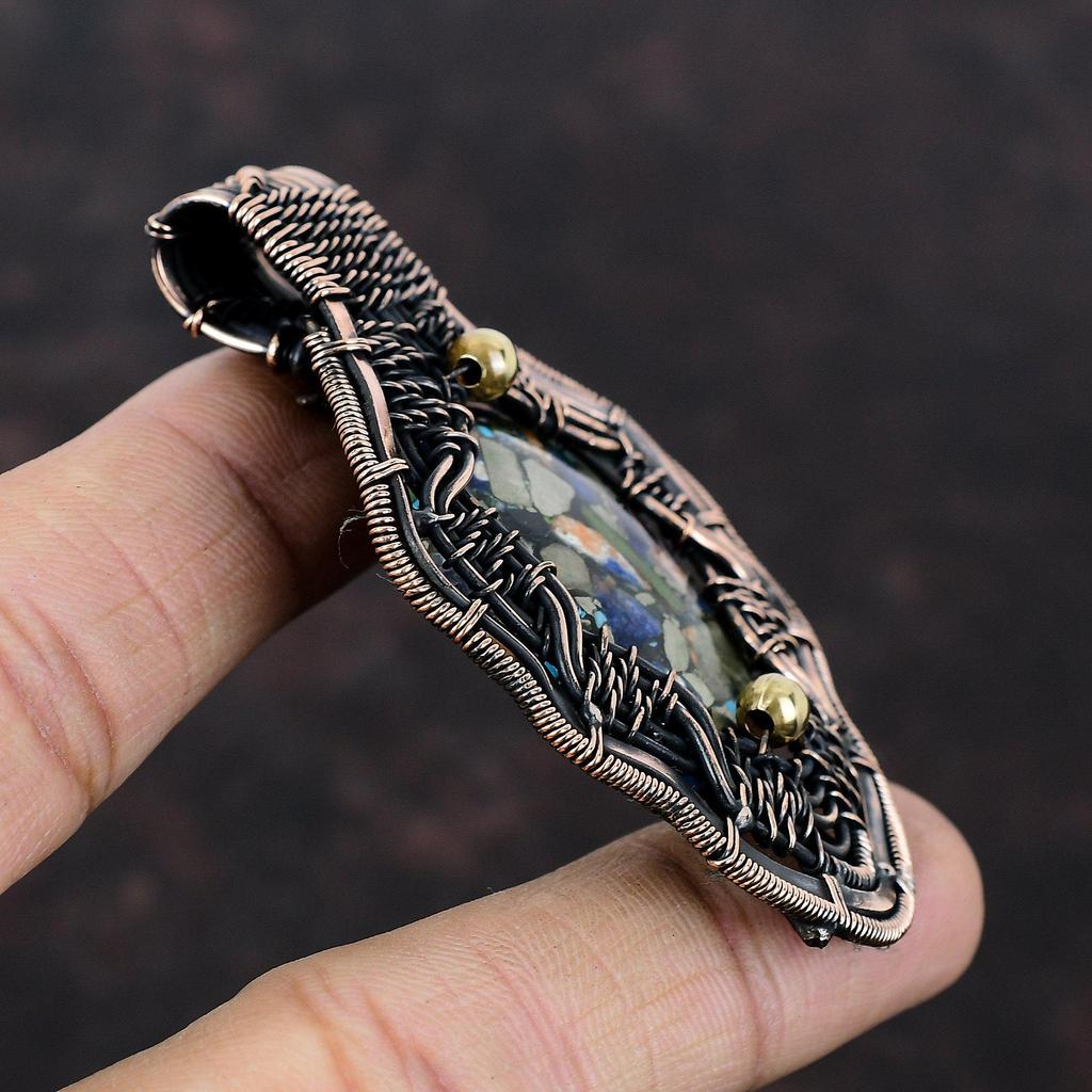 Copper Multi Turquoise Pendant Copper Wire Wrapped Pendant Multi Turquoise Jewelry Gemstone Pendant Handmade Copper Jewelry Anniversary Gift