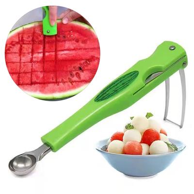 Affettatrice per anguria 3 in 1 Set di palline per melone Scava separatore di polpa Gelato Frutta Scooper Gadget da cucina