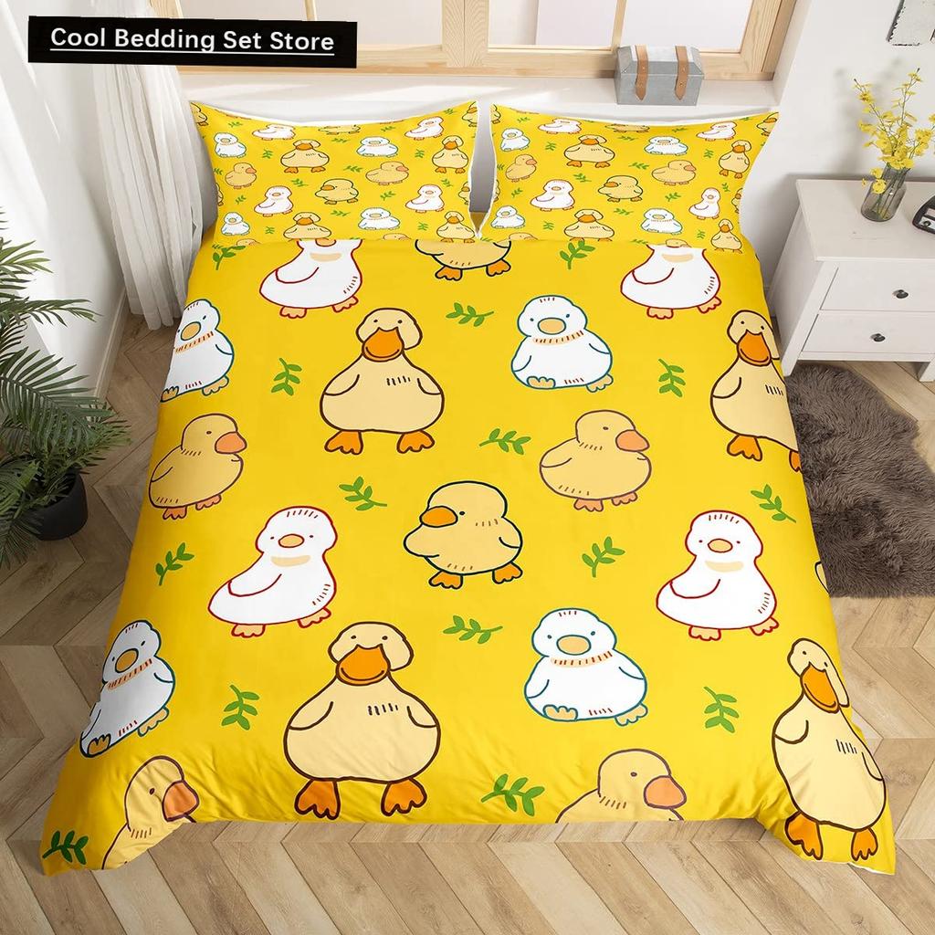 Uroczy kaczor król królowa poszwa na kołdrę kreskówka biała gęś zestaw pościeli zabawny wiejski zwierzęcy poszwa na kołdrę poliestrowa poszwa na kołdrę