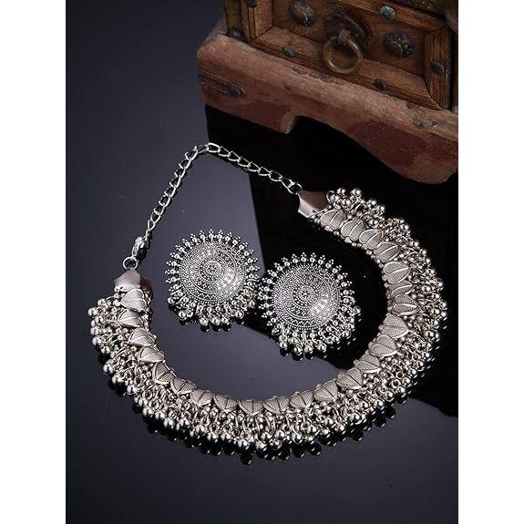 Latest Stylish Traditional Oxidised Silver Necklace Jewellery Set for Women