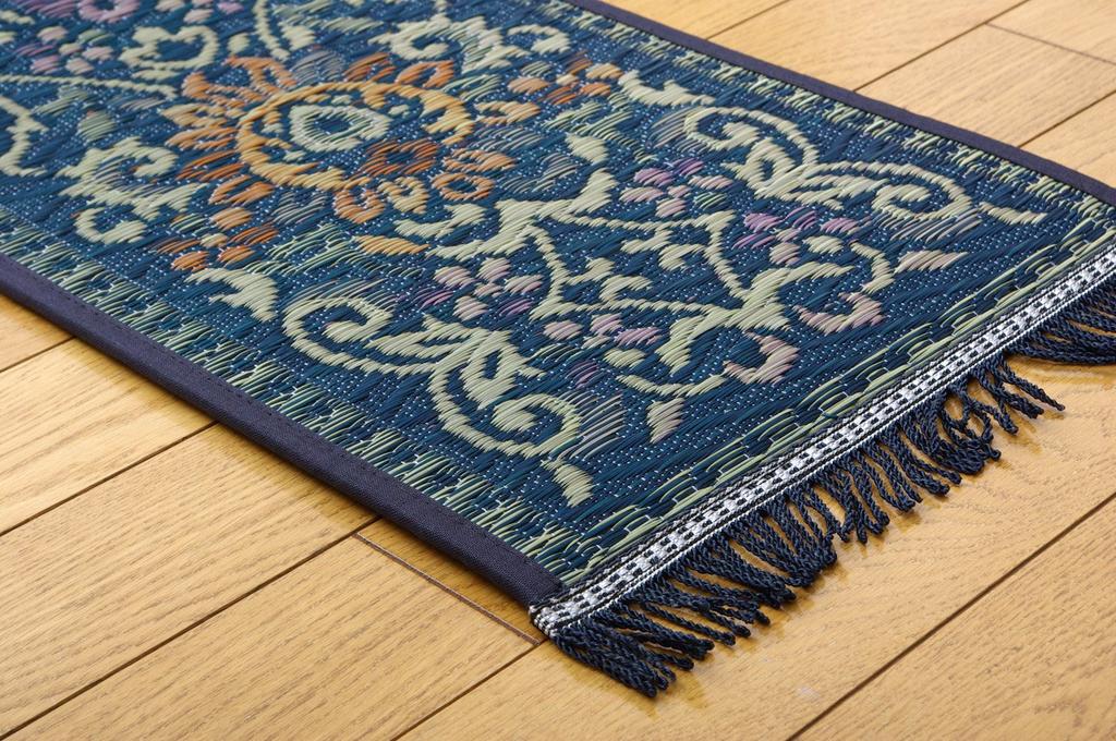 IKEHIKO Corporation "F Vivian" Entrance Mat, Made In Japan with Igusa Grass, Blue, Approx. 30 X 90 Cm (Urethane Backing)