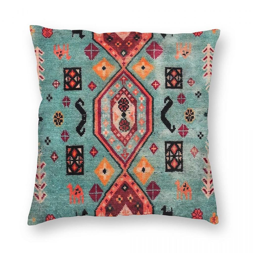 Moroccan Traditional Carpet Square Pillowcase Polyester Linen Velvet Pattern Zip Decor Room Cushion Cover X