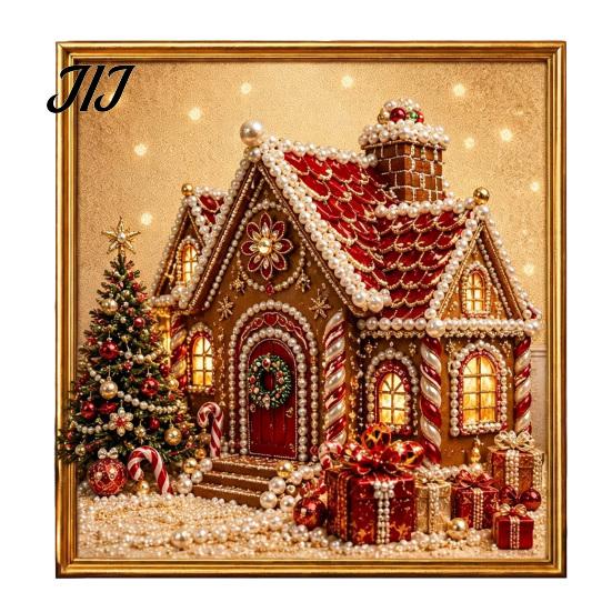 Christmas Wall Decoration DIY Faux Pearl Art Kit, Winter Scene Painting Family Holiday Craft Activities 3D Sparkling Animal Kit for Adults, Decor Bead