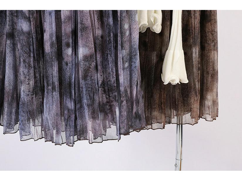 Fei Yuan Ink Print Mesh Midi Skirt - Women's Spring Fashion Versatile & Stylish for Daily Commute