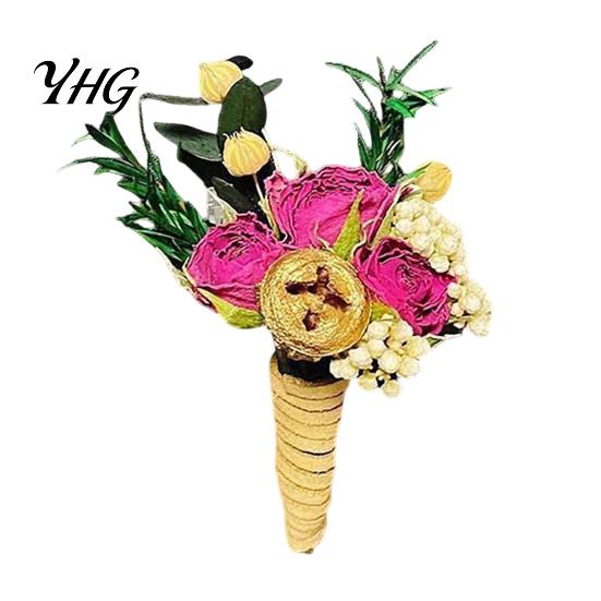 DIY Craft Dried Flowers Flower Boutonniere, Preserved Wedding Corsage, Rustic Natural Dry Retro Style Boutonnieres Brooch Pin for Groom Bride