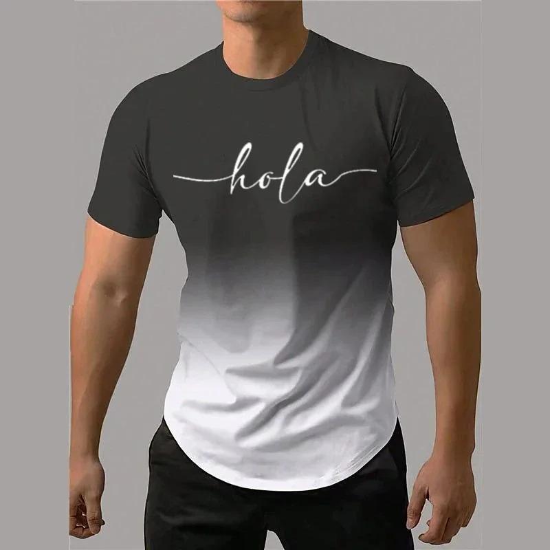 T-Shirt for Men Fashion Letter Printed Top Contrast Gradient Harajuku Short Sleeve Tee Tops Leisure O Neck Men's Casual T-Shirts