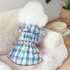 Pet Spring Grid Little Flying Sleeve Princess Skirt Dog Cat Teddy Yorkshire Vest Dog Clothes for Small Dogs Puppy