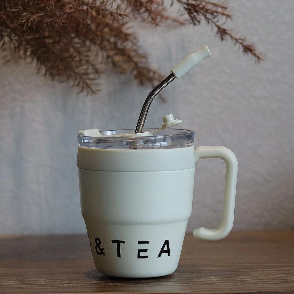 480ml Coffee Cup with Straw Lid Stainless Steel Thermos Mug for Hot Cold Drinks Water Tea Milk Office Outdoor Portable Bottle