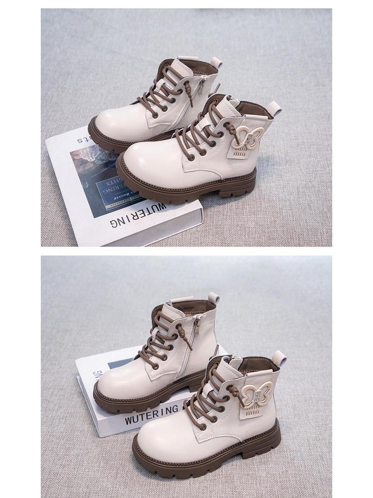 Autumn/Winter 2025 Girls' Leather British Style Non-slip Martin Boots for Kids - Princess Design