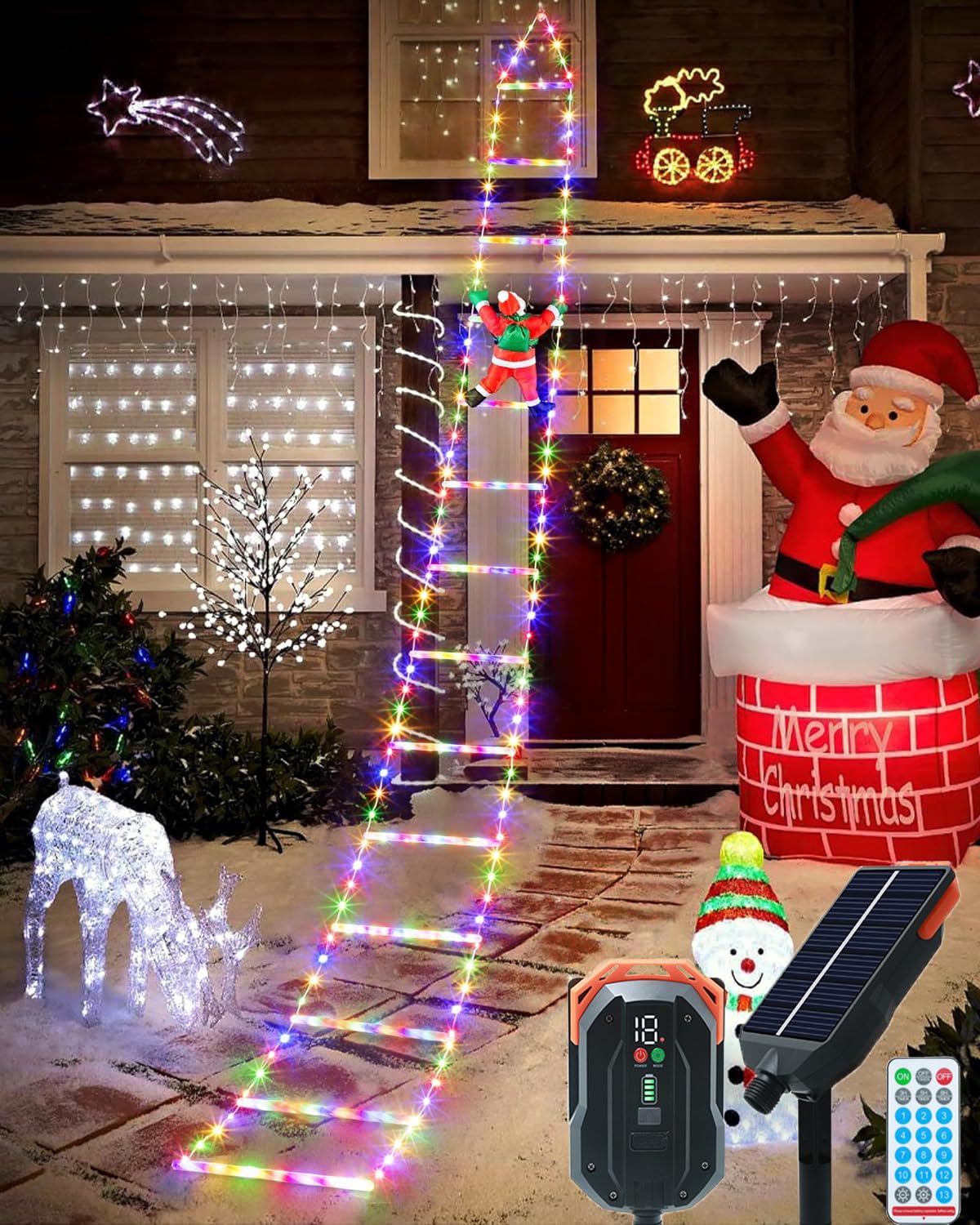 

Перезаряжаемая светодиодная рождественская гирлянда Санта-Клаус 228 ламп 3 м Авто 13 Таймер Пульт ДУ Идеально для школы и садов Солнечные огни, Лестница,