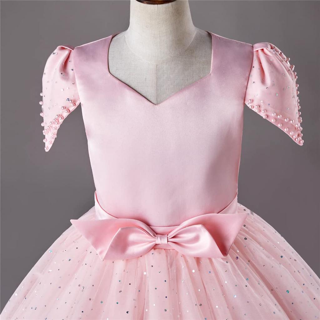 VIISEN Piano Recital Long Junior Elegant Formal Dress with Suitable for Size Children's Dress, Girls' Dress, Dress, Ribbon, Stage, Concerts, Weddings,