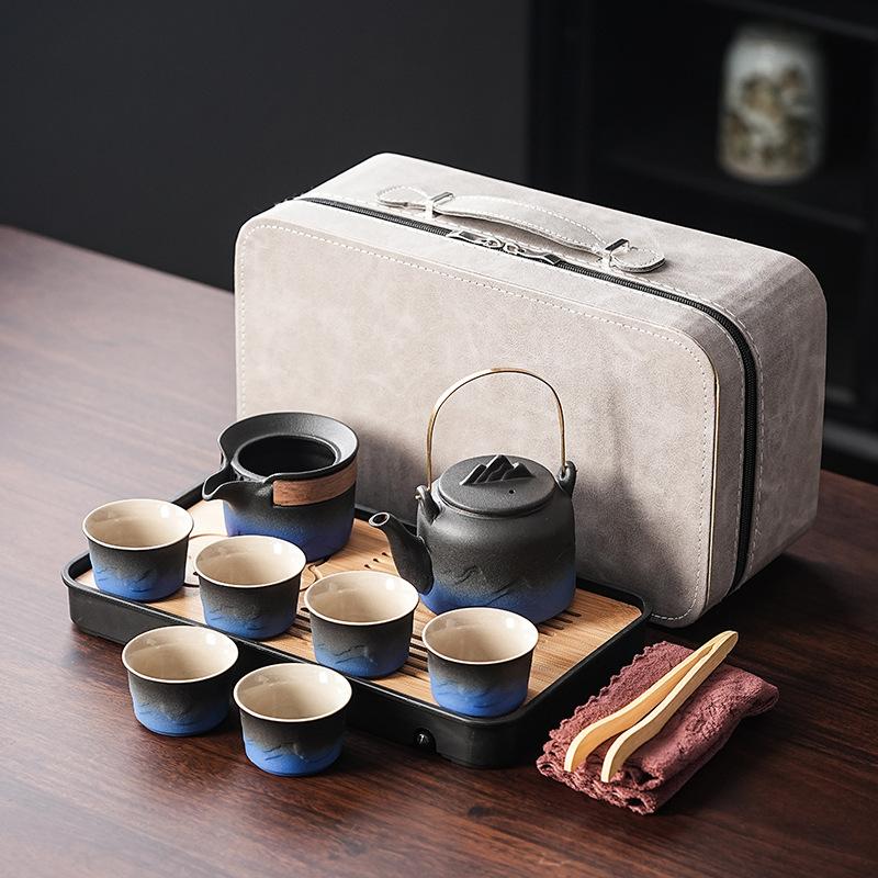 Gradual change color travel tea set portable kung fu teapot teacup