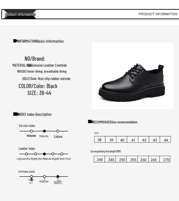 Men's Black Leather Derby Shoes, Casual Spring Style with Thick Soles, Low-Top Formal Wedding Martin Boots.