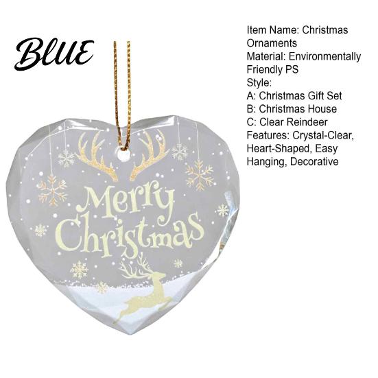 Holiday Romantic Space Decorations Heart Shaped Christmas Ornaments Crystal Santa Winter Scene Hanging Ornament Transparent Festive Porch Ornaments