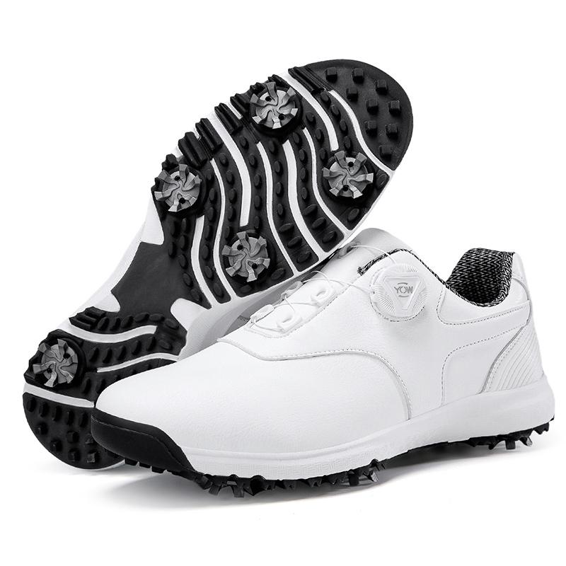 Mens Womens Golf Shoes Leather Sneakers Flat Walking Outdoor Professional Golf Shoes Big Size Black White