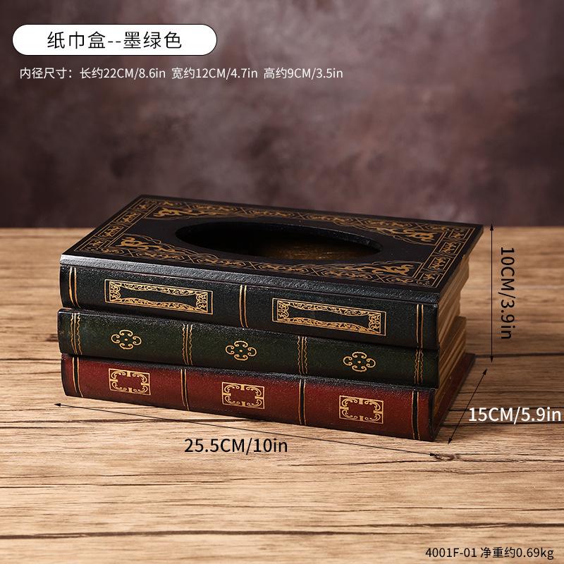 American Retro Creative Book Tissue Box Living Room Study Napkin Box Storage Dust Proof