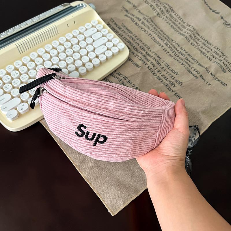 Stylish Corduroy Children's Chest Bag For Boys And Girls With Trendy Letter Design