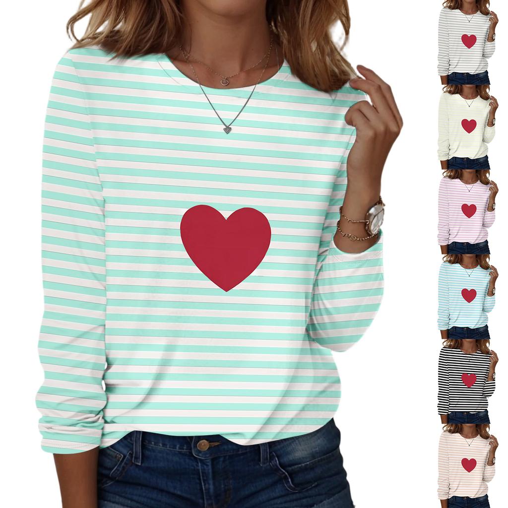 Lässiges Damen Langarmshirt mit Valentinstagsdruck und Rundhalsausschnitt