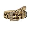 Western Leopard Animal [Lamerry] Belt, Print, Studs, Y2K, Vintage, Punk, Girl, Street, Leather, 108cm, Gold, Men's, Women's
