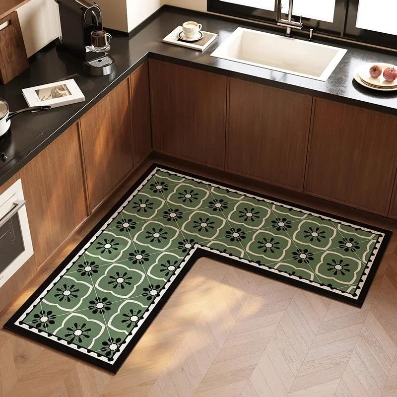 Kobercový koberec ve tvaru L do kuchyně Absorpční protiskluzová podložka Minimalistický styl Dekorace domu Koberec Kočka Květina Absorpce oleje Otíratelný