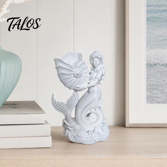 Healing Style Soft Furnishing 3D Printed Mermaid Conch Storage Ornament, Mini Decorative Coastal Aesthetic Home Ornament Flowerpot, Creative