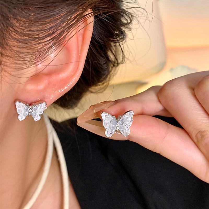 S925 silver needle gradual change blue butterfly stud earrings women s small exquisite high-end earrings light luxury earrings