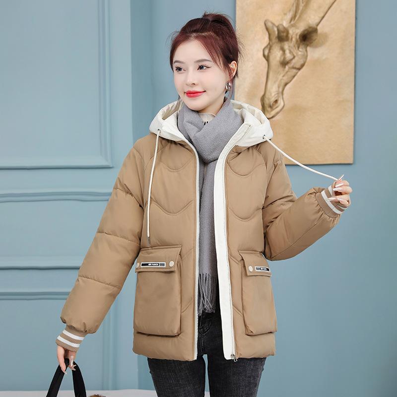 

Женская короткая куртка Женская новая свободная студенческая куртка-хлебник Утепленная куртка XXXL хаки