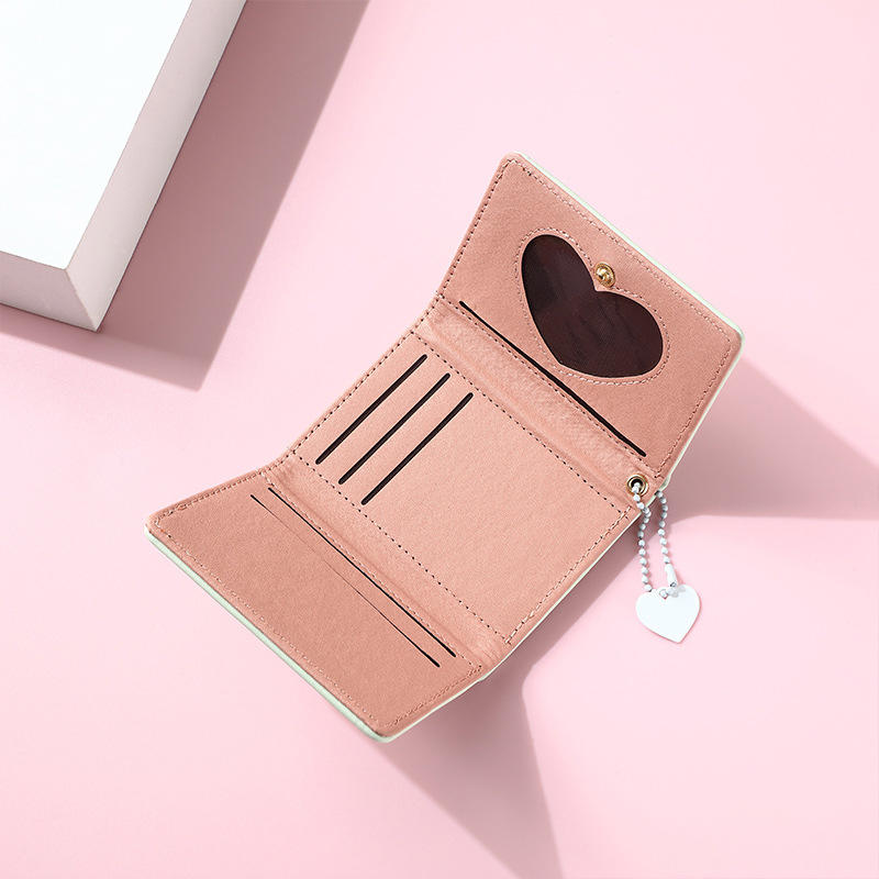 Women Cute Heart Embossed Slim Leather Wallet Small Trifold Wallet Cash Pocket Card Holder with ID Window