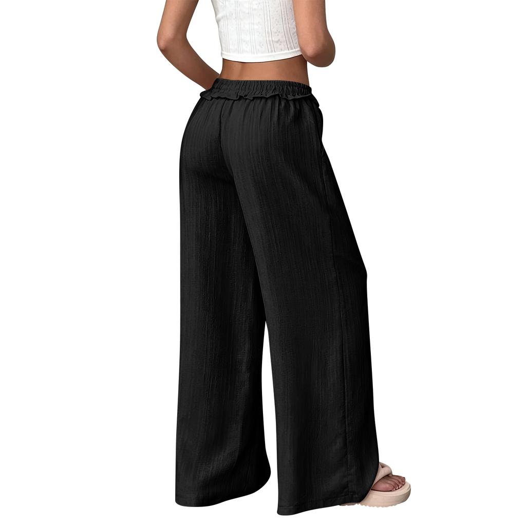 Women's Loose-fitting Wide-leg Pants, Casual Loose-fitting Pants, High-elastic Waistband, Long Pants With Pockets