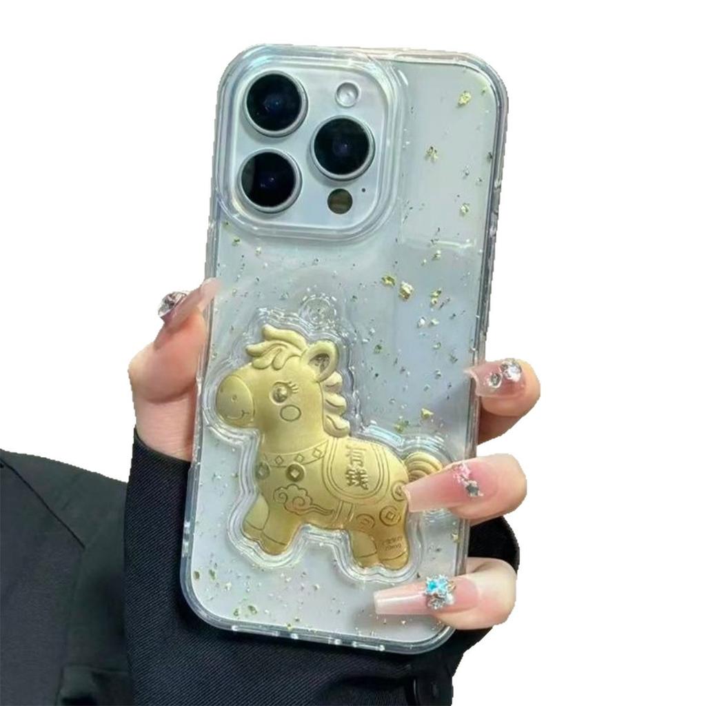 3D Dropper Phone Case for The Year of The Horse for Apple 17PROMAX Soft Cover Airbag Anti Drop Cute Internet Celebrity Dropper Case