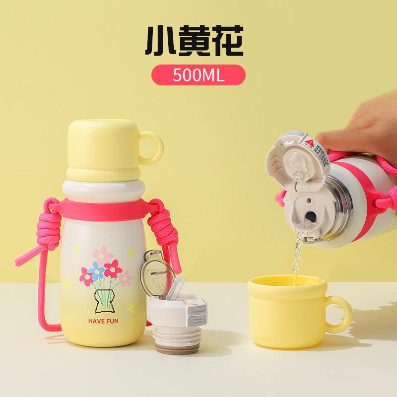 Water bottle home cute children's water cup vacuum stainless steel thermos cup with straw cup three drinking cup