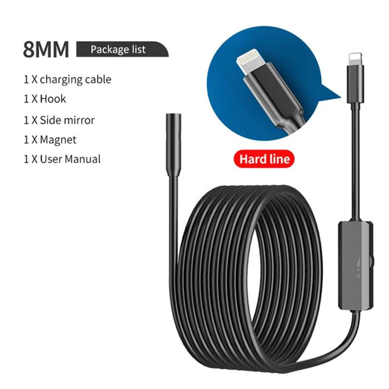 Cameră endoscopică 2.0Mp HD Boroscop cu 8 lumini LED reglabile 8Mm IP68 Cameră de inspecție impermeabilă Suportă sistemul iOS
