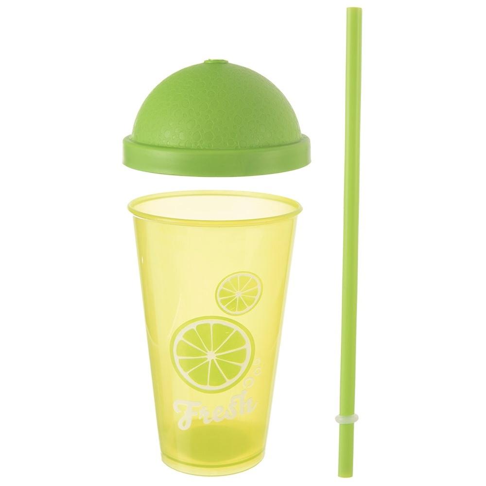 Plastic Cup with Straw Lid for Drinking Water and Beverages 450 ml
