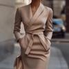 European and American autumn new French temperament celebrity waist-wrapped hip long-sleeved dress