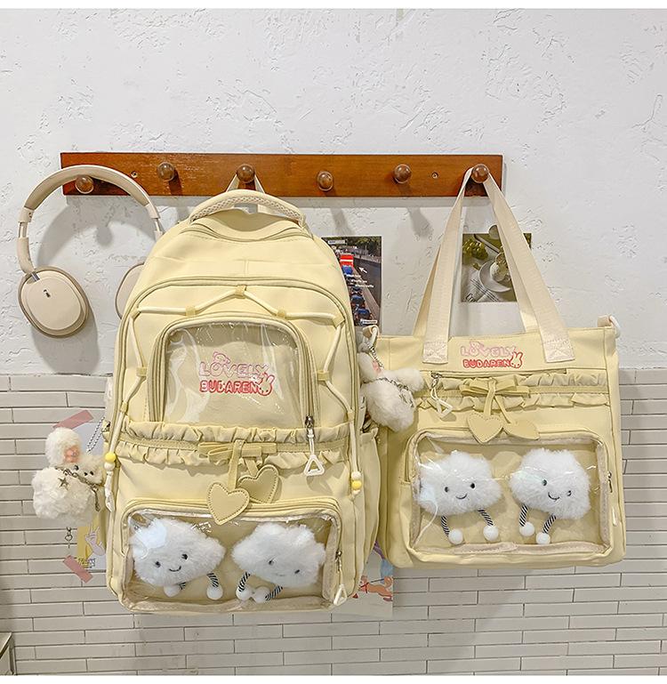 Schoolbag New Ins High Value Korean College Style Primary and Secondary School Students Two-piece Backpack Ballet Style Lace Make-up Bag