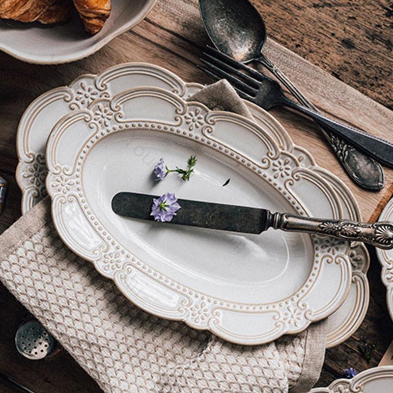Creative Relief Ceramic Plates Vintage Restaurants Desserts Salad Plate Delicious Dishes Soup Bowl Exquisite Household Tableware
