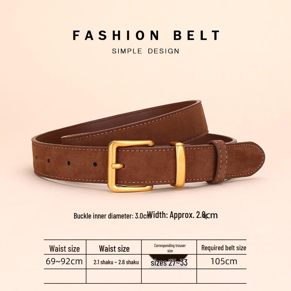 Versatile Matte Leather Women's Belt - Elegant Fashion Suede Waistband with Second Layer Cowhide for Jeans