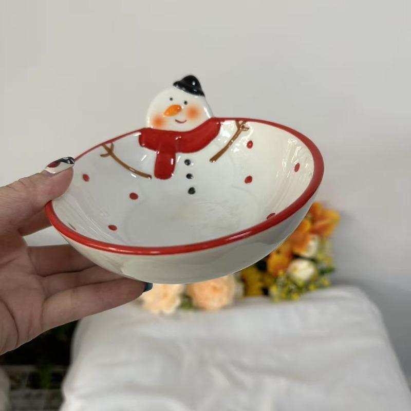 Christmas Snowman Ceramic Dessert Salad Bowl - Cute Cartoon Fruit Bowl, Creative Christmas Gift and Home Decor, Practical