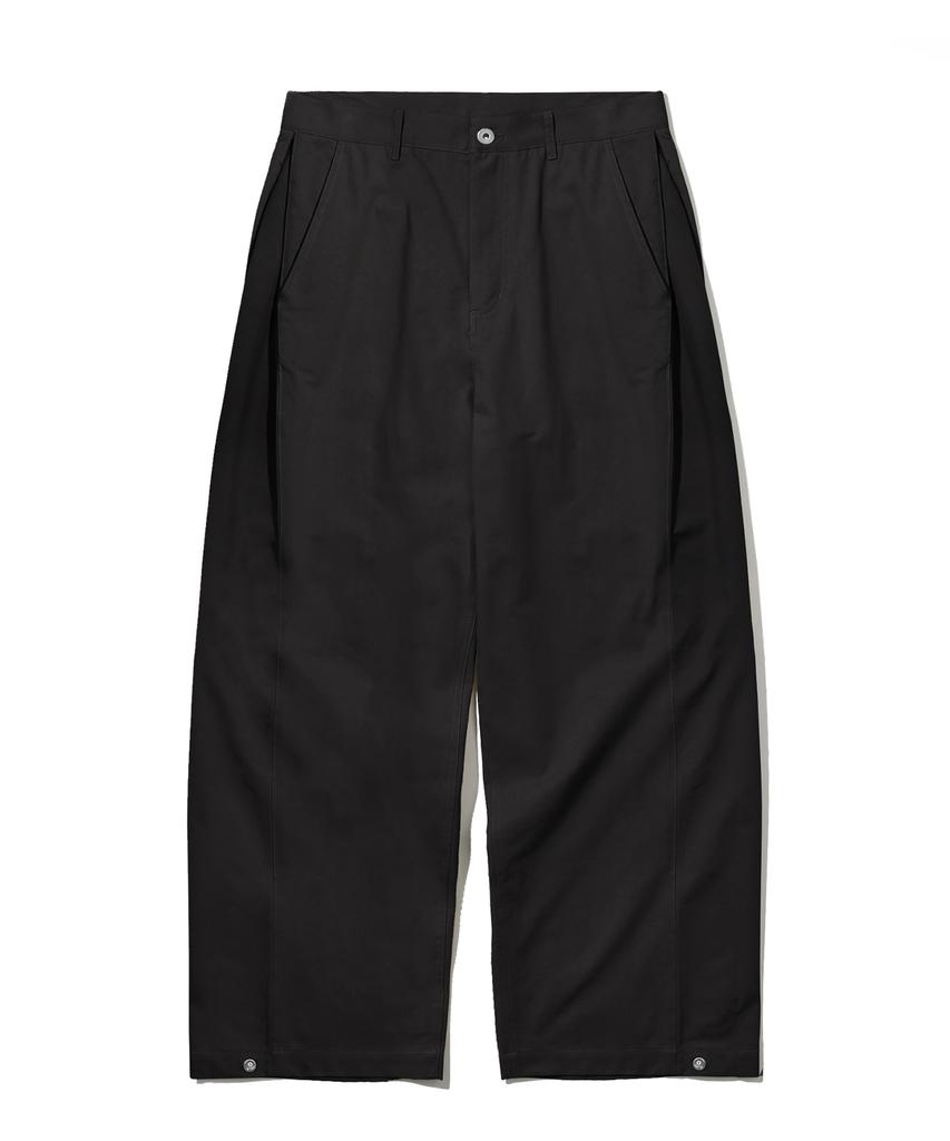 TRILLION Side Tuck Snap Button Wide Cotton Pants (Black)