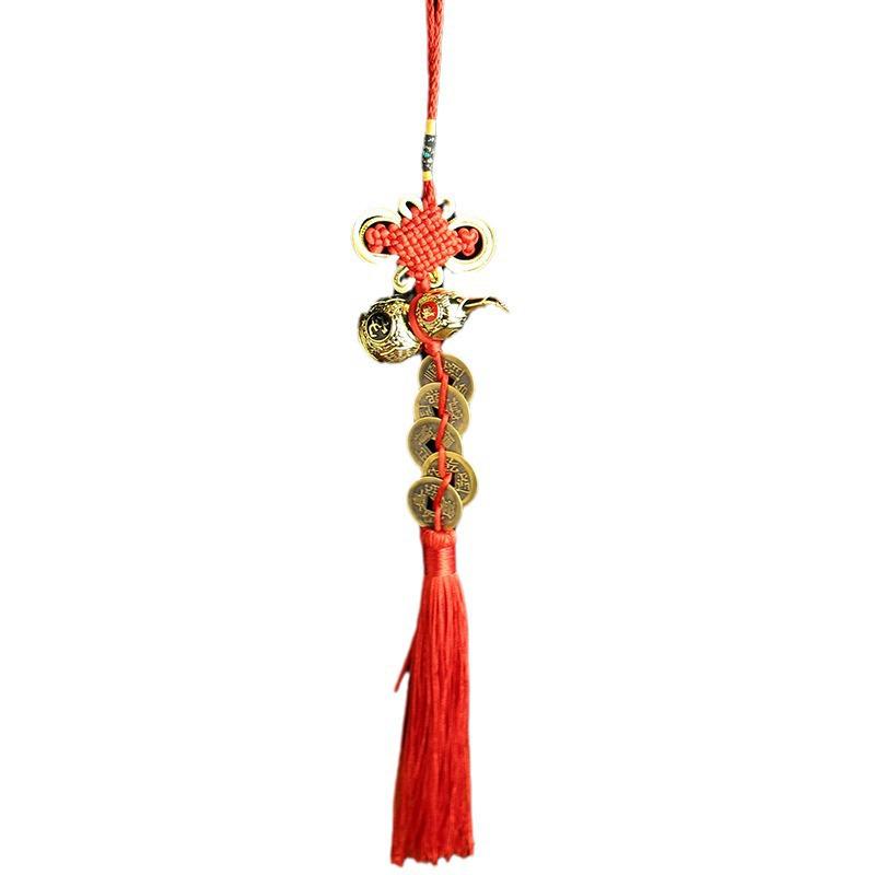 Tangteng Auspicious Knot Tassel with Gourd & Five Emperors Coins - House Blessing or Car Hanging Ornament