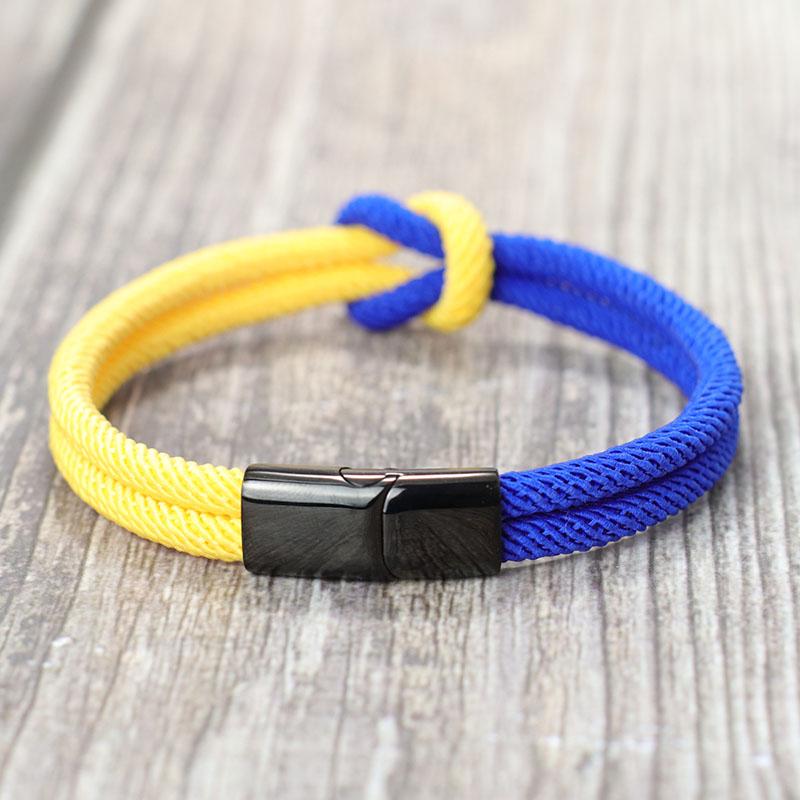 

New Bicolor Blue Yellow Ukraine Bracelet Men Women Stainless Steel Magnet Buckle Rope Braclet Boyfriend Gift Ukrainian Symbols 18.5cm