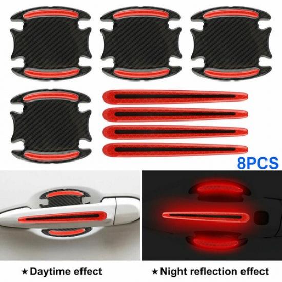 8X Red Car Door Handle Bowl Protector Film Reflective Strip Anti Scratch Sticker