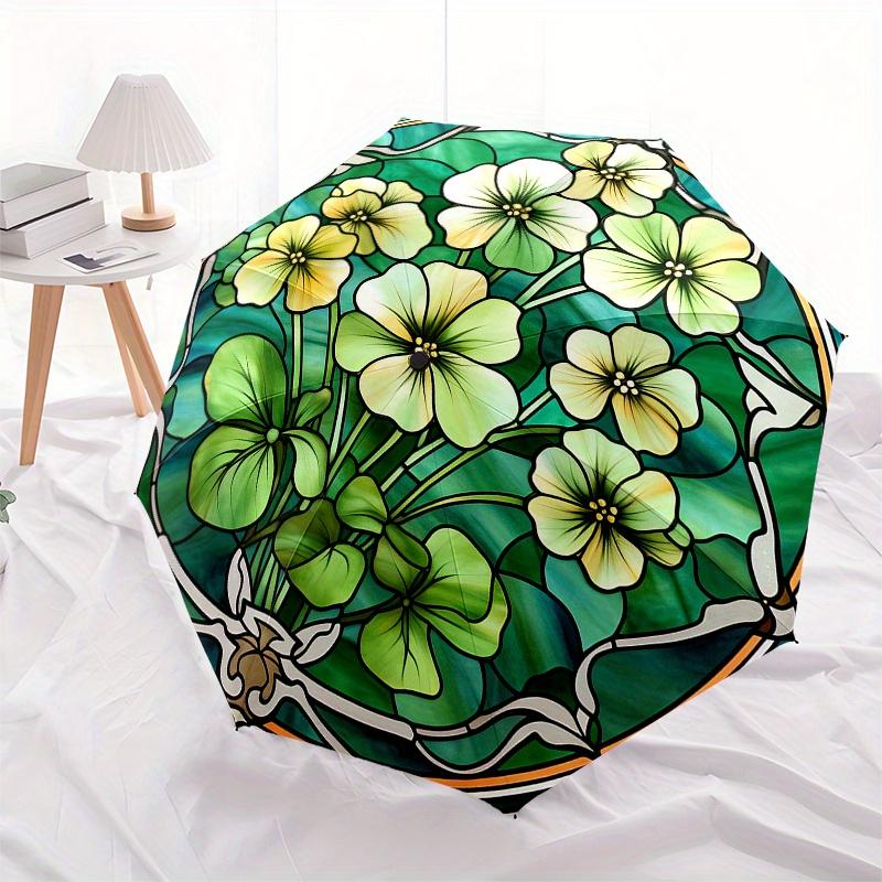 Stained Garden: A Vibrant Floral Window PanelUmbrella, Portable 3-Fold Compact Umbrella for Men & Women Gift
