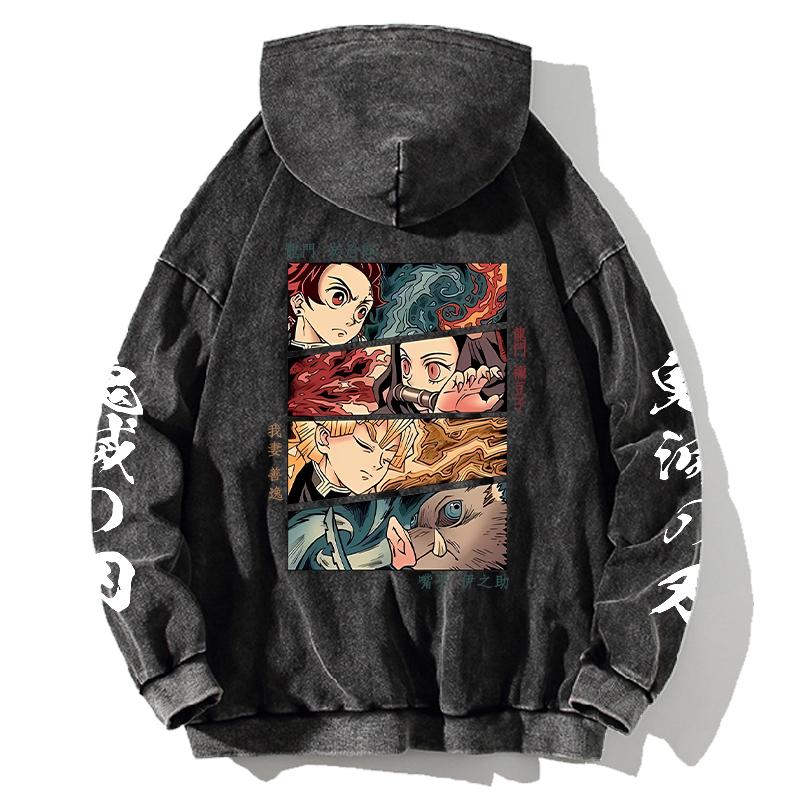 Demon Slayer Hoodie Tanjirou Nezuko Zenitsu Inosuke Sweatshirt Women Men Clothing Long Sleeve Streetwear Washed Cotton Hoody
