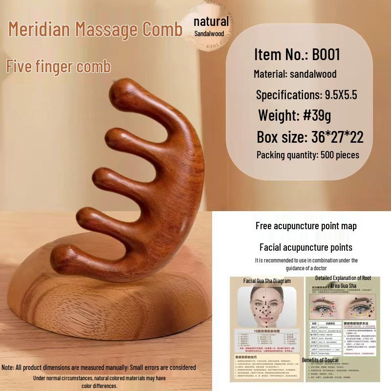 Sandalwood Meridian Massage Comb, Natural Health Wood Comb for Men & Women, Home Acupoint Therapy.